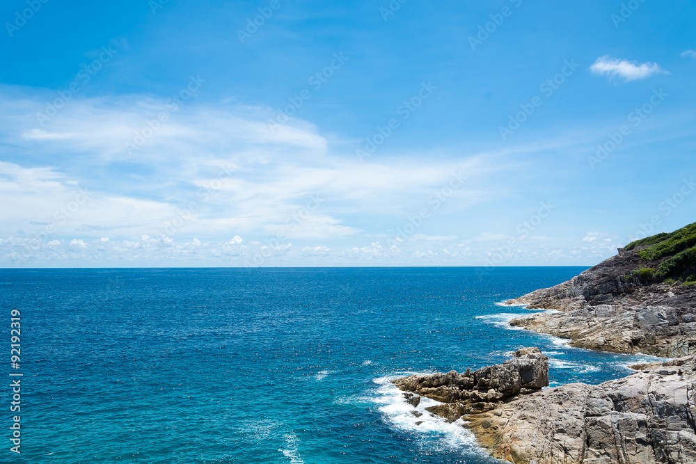 blue sky with sea and rock