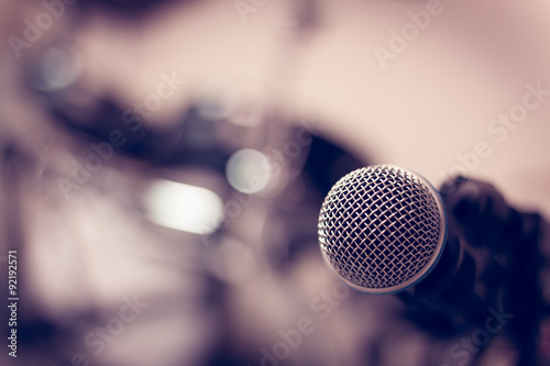 selective focus microphone on blur drum background.