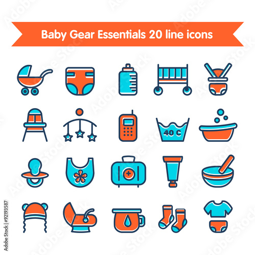 Baby Line Icons set colored 1
