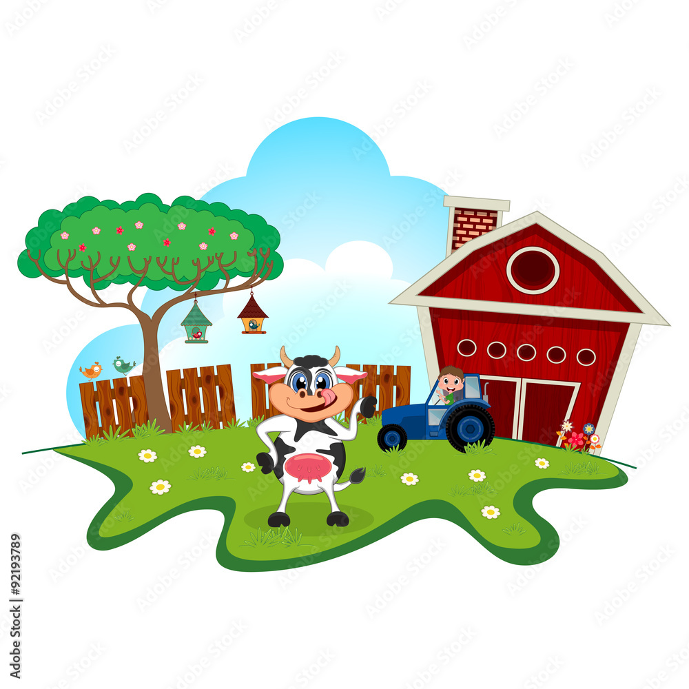 Cow dance cartoon in a farm for your design Stock Vector | Adobe Stock