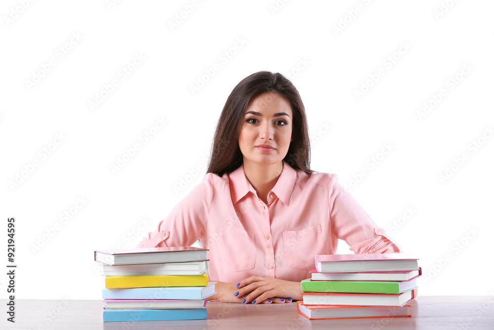 Young girl with books isolated on white Young girl with books isolated on white