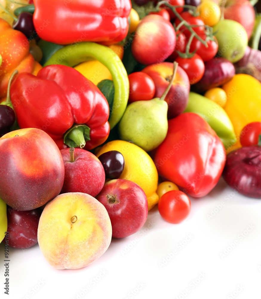 Heap of fresh fruits and vegetables close up Heap of fresh fruits and vegetables close up