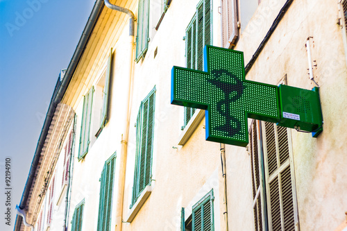 city ​​panels pharmacy cross in the alps