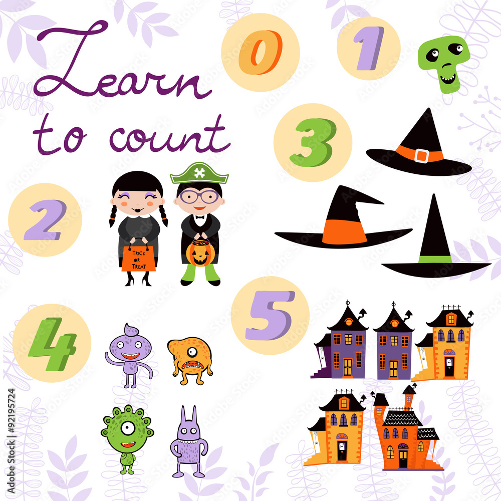 Fototapeta premium Learn to count Halloween related cute collection