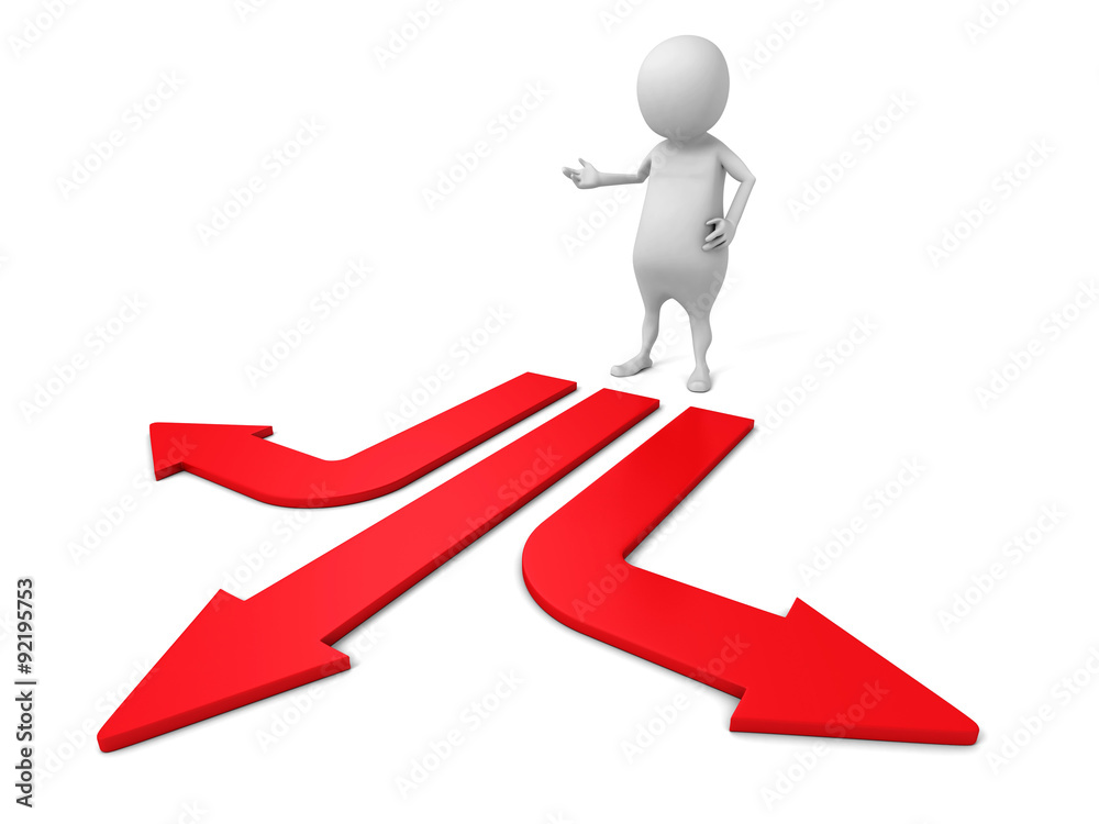 Confused White 3d Man Choice The Direction Arrow Confused White 3d Man Choice The Direction Arrow
