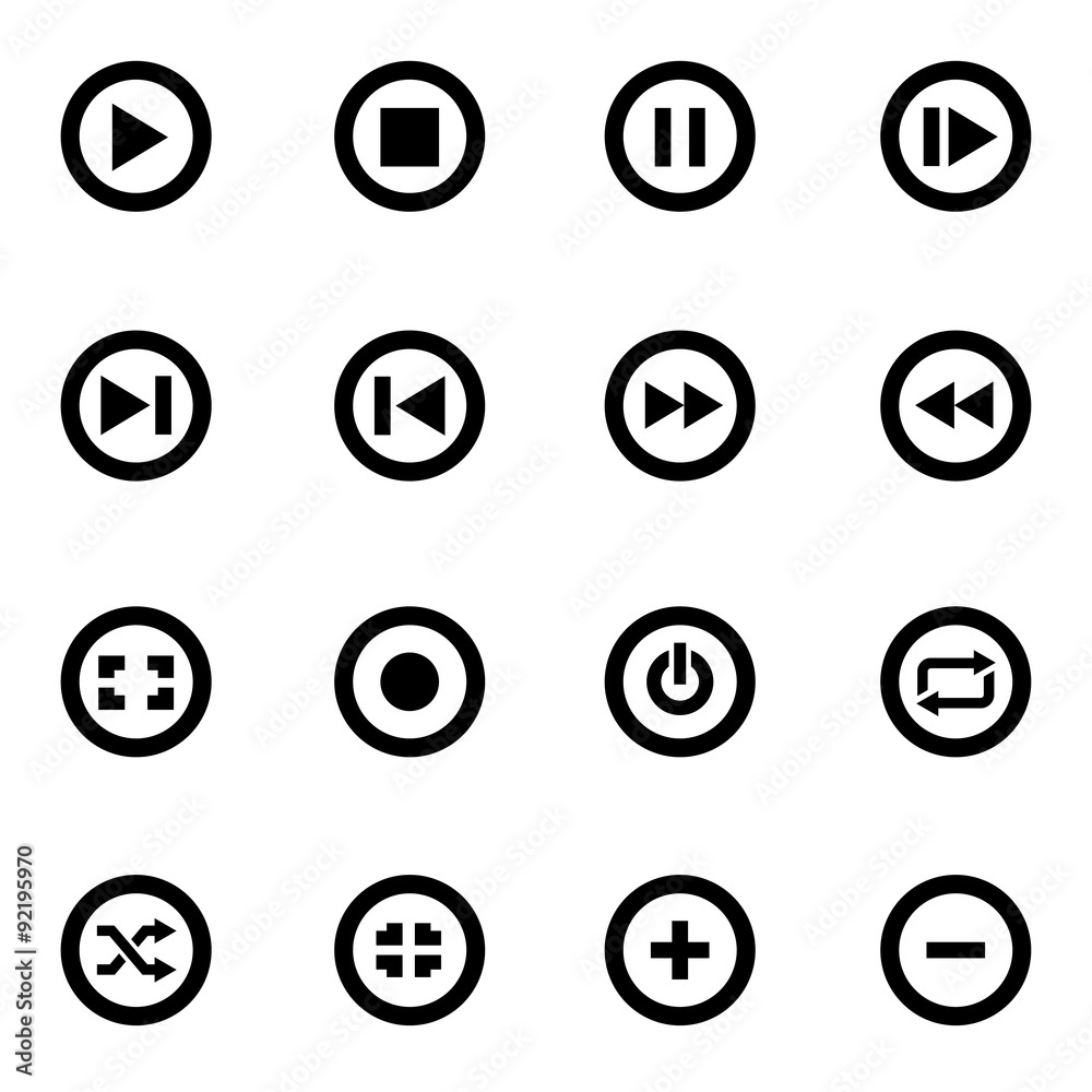 Vector black media buttons icon set