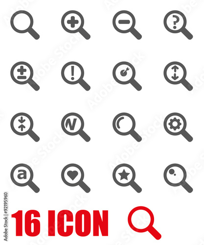 Vector grey magnifying glass icon set