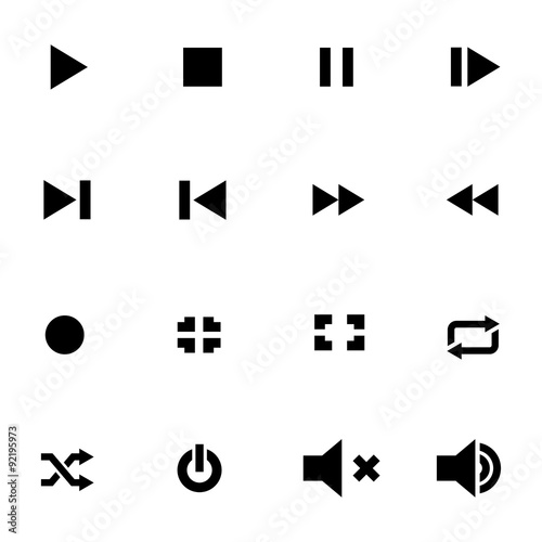 Vector black media player icon set