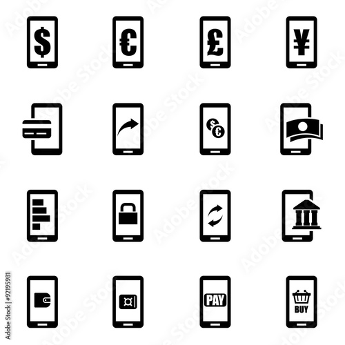 Vector black mobile banking icon set