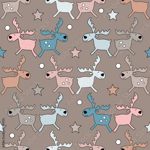 Seamless Christmas background with deer and stars
