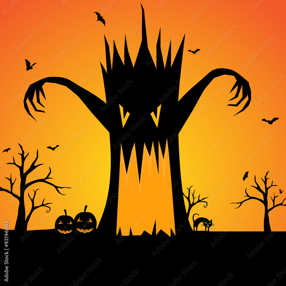 Halloween scary tree silhouette background Halloween scary tree silhouette background