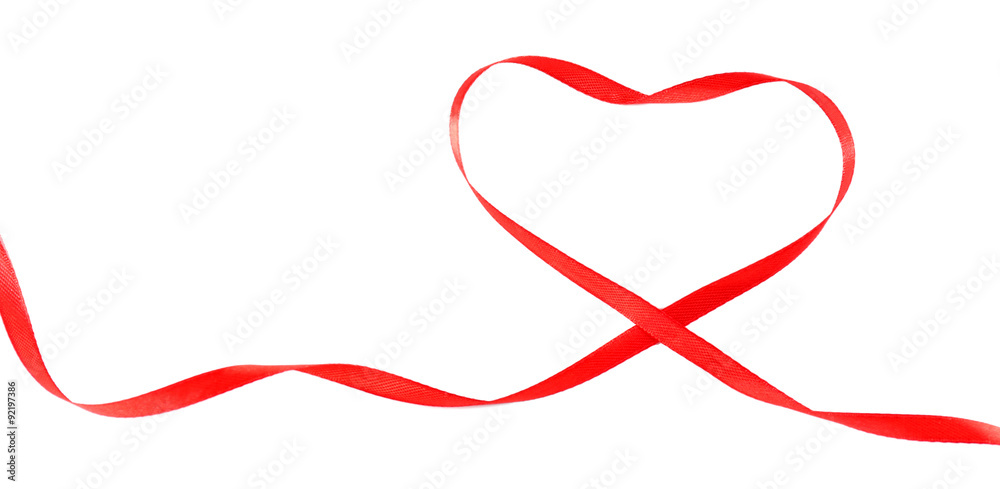 Red ribbon in shape of heart isolated on white Red ribbon in shape of heart isolated on white