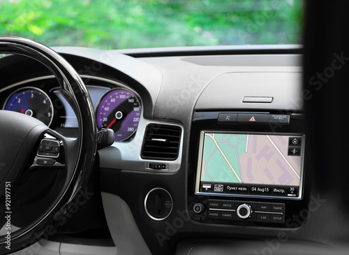 Modern car illuminated dashboard and steering wheel © Africa Studio