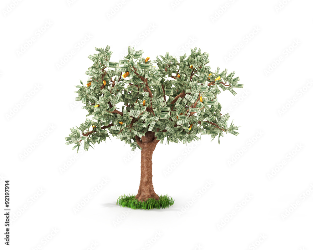 Business or savings concept of a money tree with gold fruits
