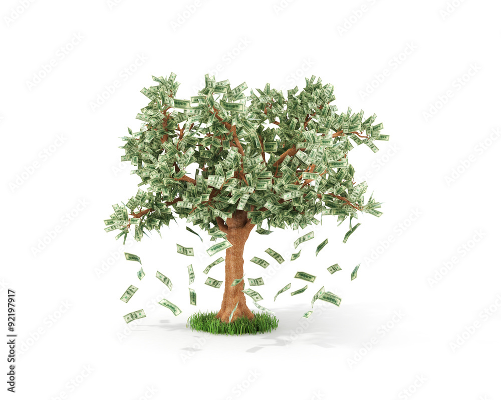 Business or savings concept of a money tree with growing dollar