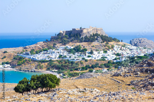 a town in the mountains. Lindos, Greece