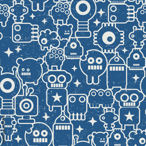 Seamless texture with nano robots in retro style.
