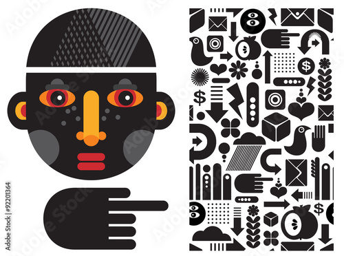 Black head man and seamless pattern.