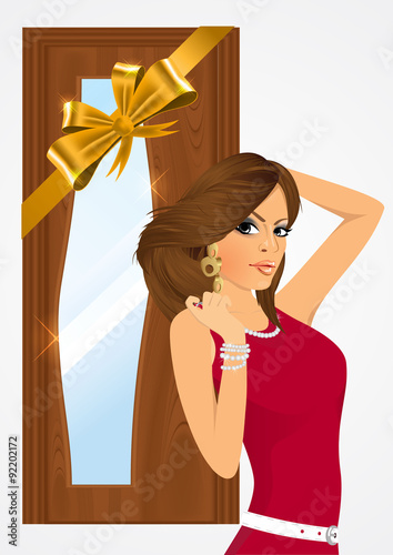 woman standing near the door