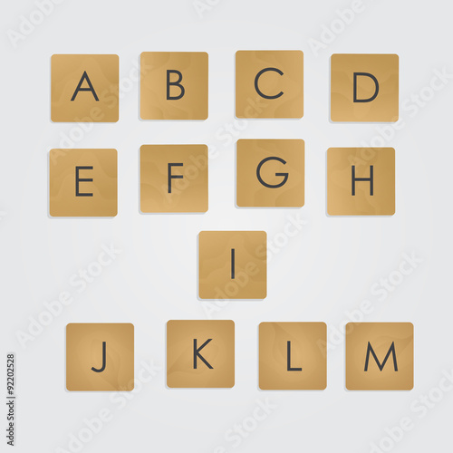 ABC on wooden blocks vector set.  Alphabet. Wooden scrabble game. Part one.