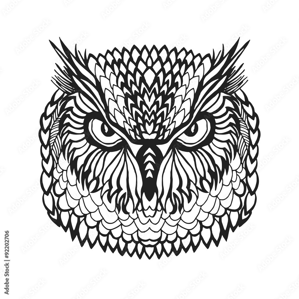 Fototapeta premium Zentangle stylized eagle owl head. Tribal sketch for tattoo or t