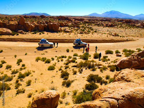 Off-road SUV with tourist on Altiplano