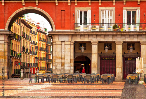 Detail of the building of the Plaza Mayor, Madrid, Spain