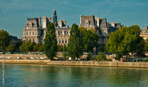 River Seine with nice houses in Paris, France photo