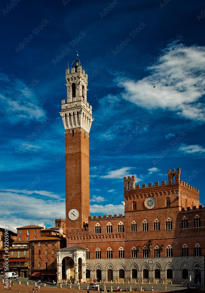 Campo Square with Mangia Tower in the background, Siena, Italy