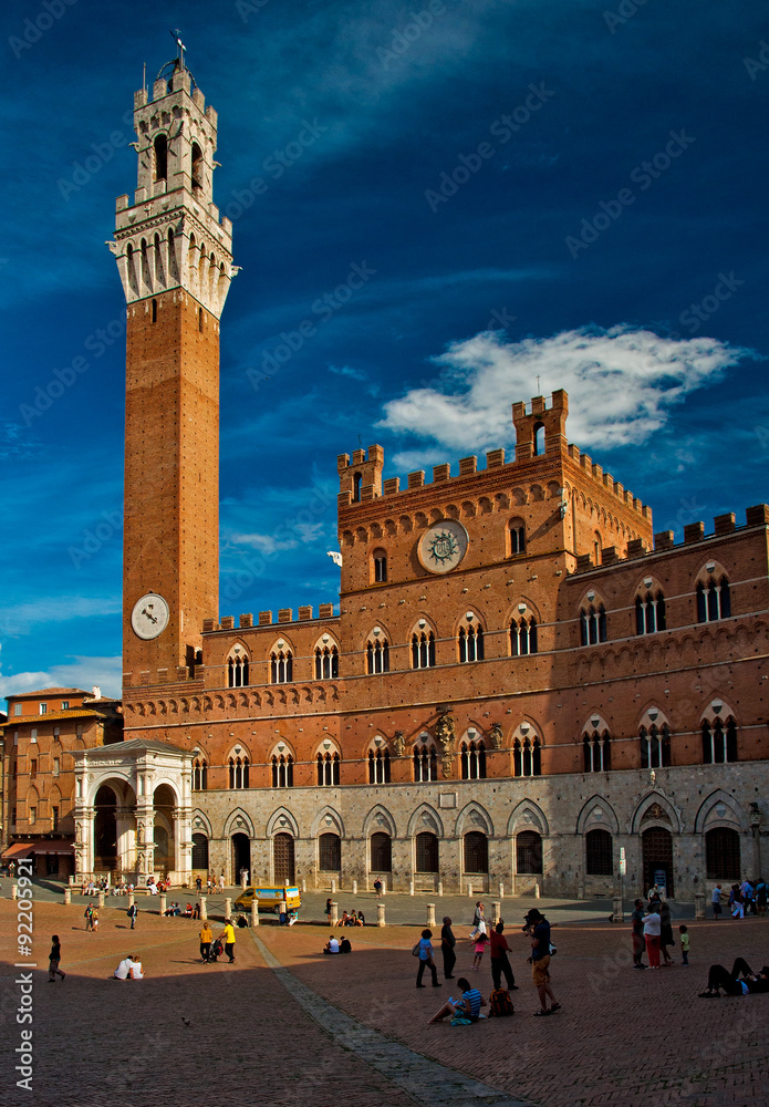 Campo Square with Mangia Tower in the background, Siena, Italy