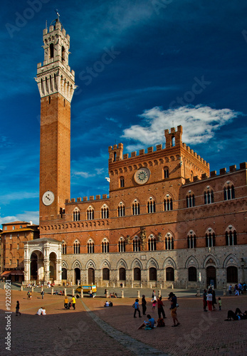 Campo Square with Mangia Tower in the background, Siena, Italy