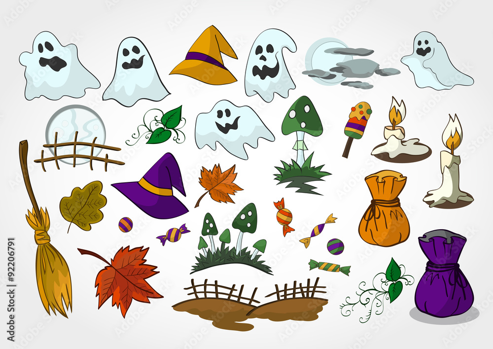 Vector set of Halloween objects and elements for design Vector set of Halloween objects and elements for design