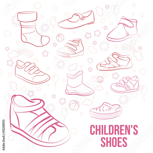Vector Set of kid's shoes painted lines