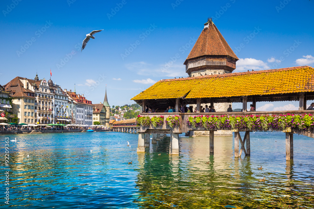 Historic town of Lucerne with Chapel Bridge, Switzerland