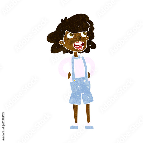 cartoon woman in dungarees