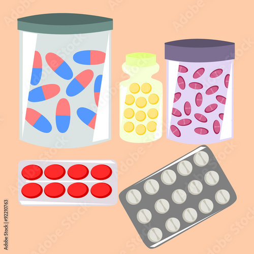 Pills in boxes and jars