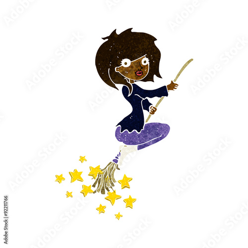 cartoon witch riding broomstick