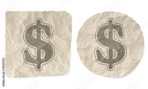 Crumpled slip of paper and a dollar symbol