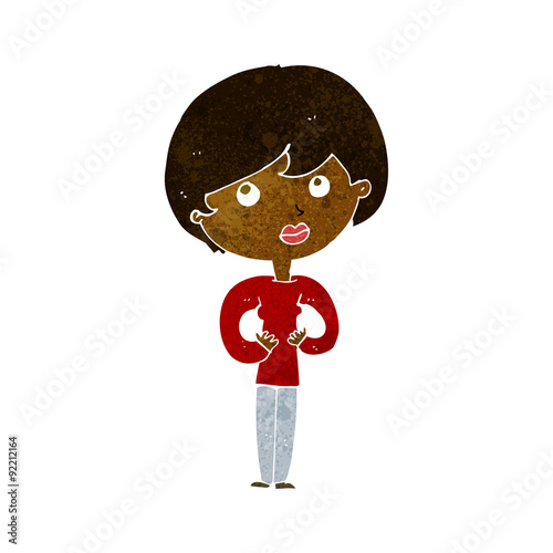 cartoon woman making Who Me? gesture