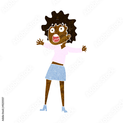 cartoon frightened woman