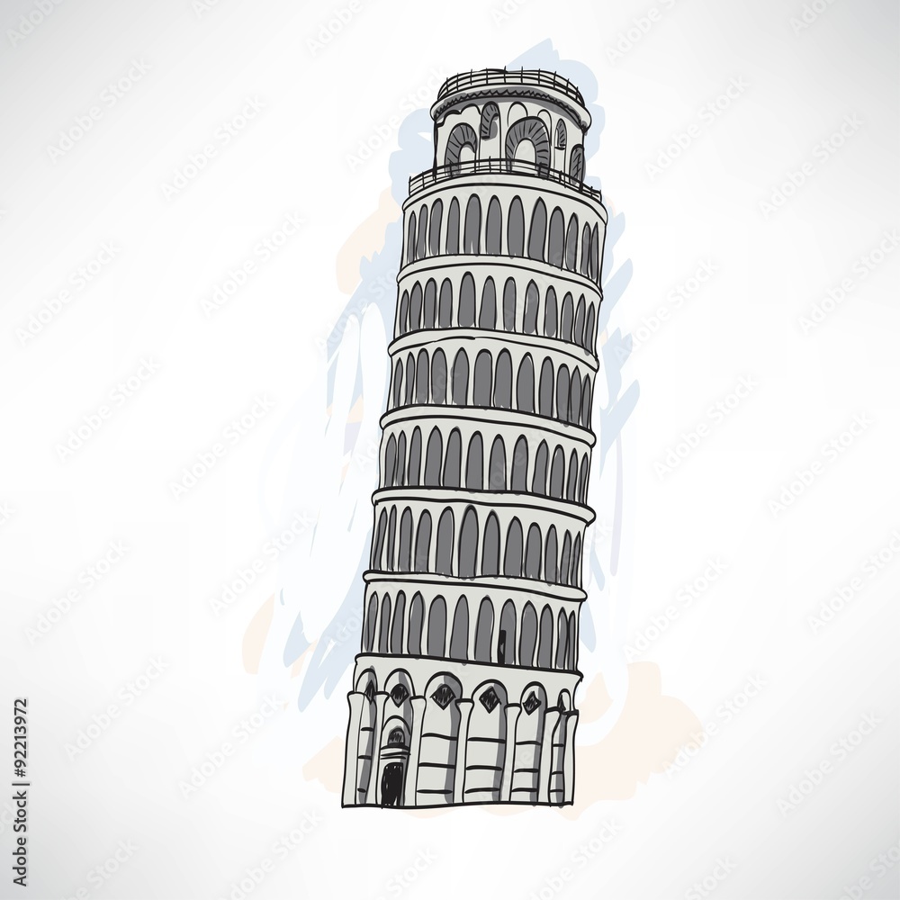Hand sketch leaning tower of Pisa