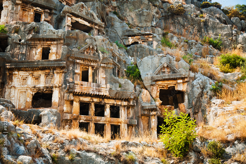 Lycian tombs high in the mountains in Myra