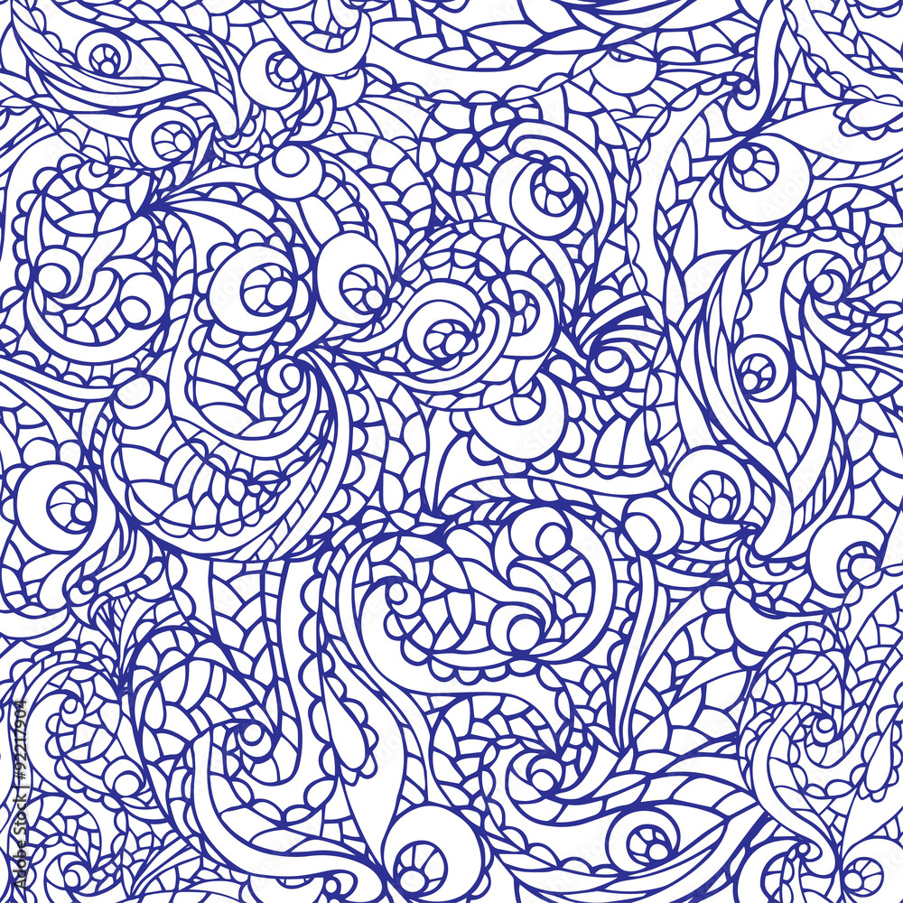 Fototapeta premium Abstract swirl ethnic seamless pattern.Outline