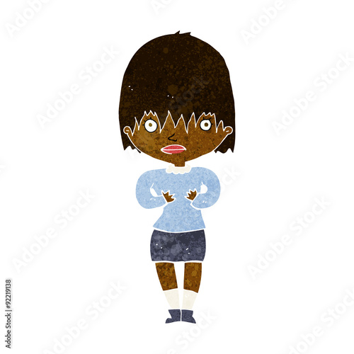 cartoon woman making Who Me? gesture