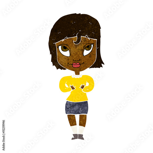 cartoon woman gesturing at self