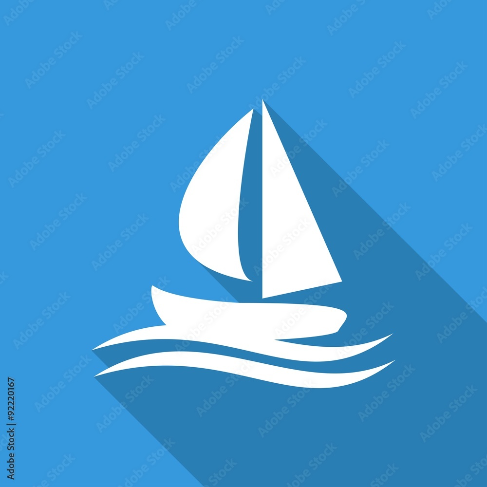 Icon yacht on white long shadow Icon yacht on white long shadow