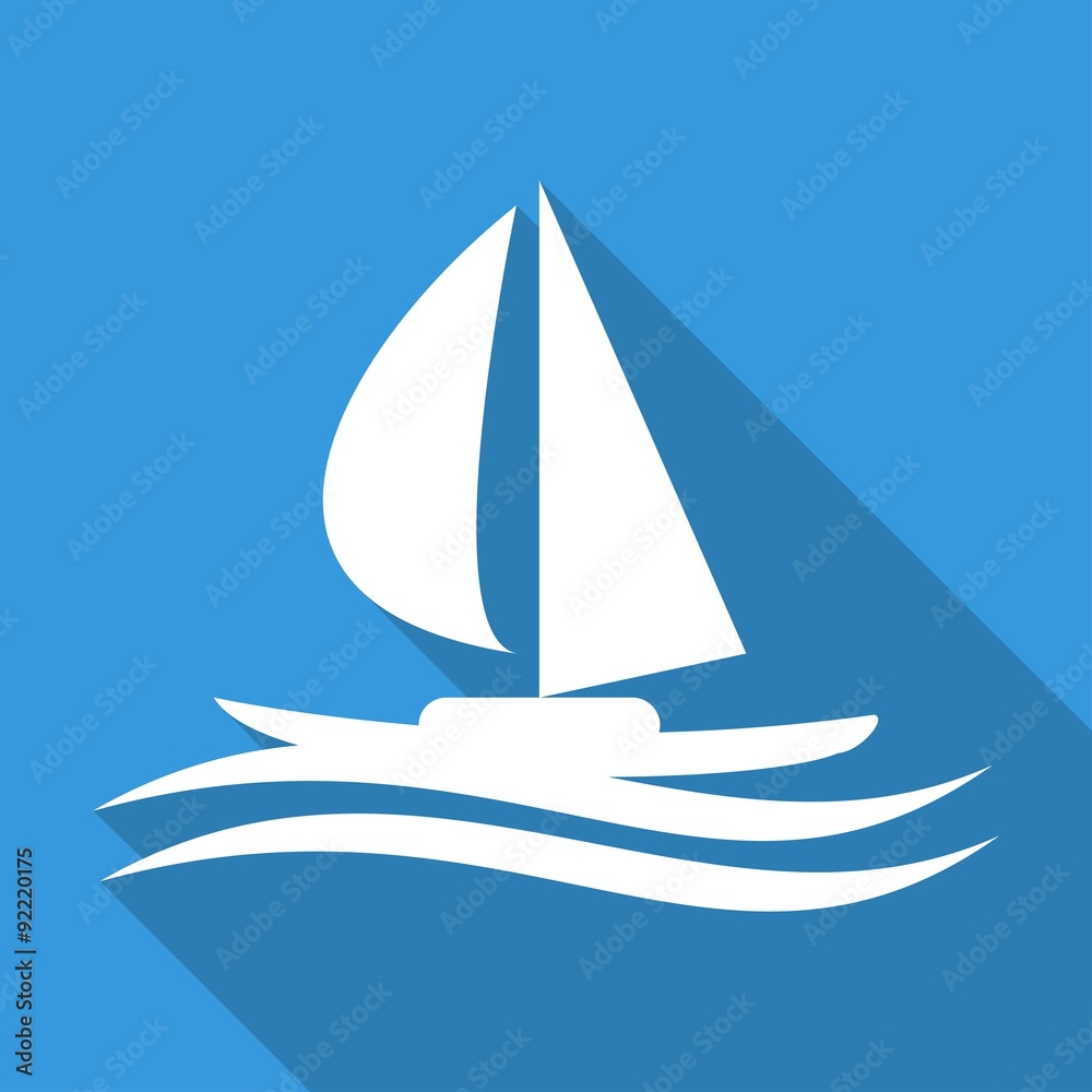 Icon yacht on white long shadow Icon yacht on white long shadow