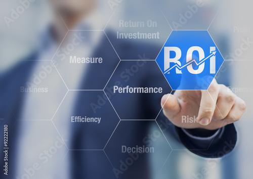 Businessman using ROI Return on Investment indicator for improvement