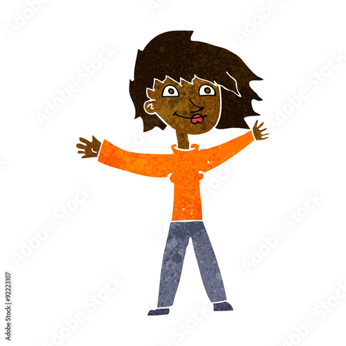 cartoon excited woman waving