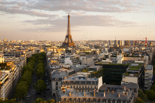 Paris cityscape with Eiffel Tower in the sunset